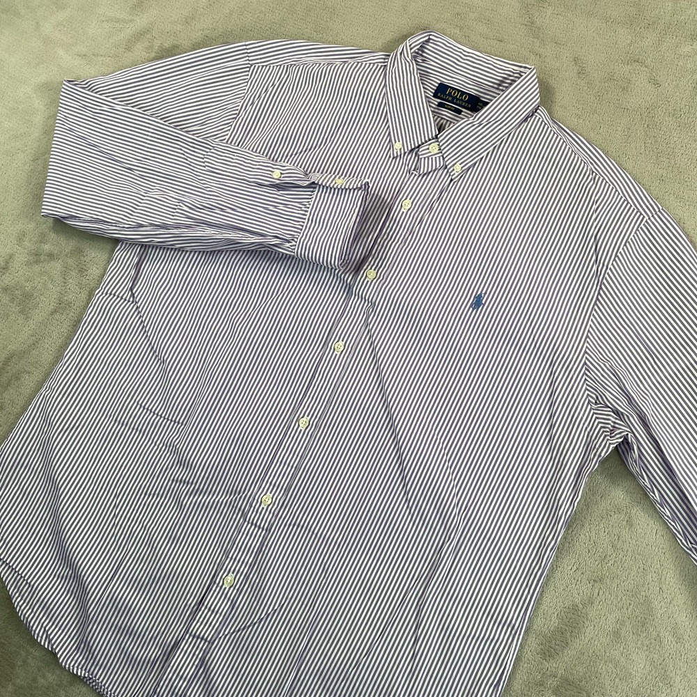 Polo Ralph Lauren Oxford Shirt Men 2XL Lavender Striped Slim Fit Long Sleeve